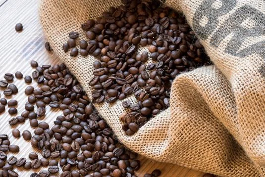 coffee beans on a burlap sack